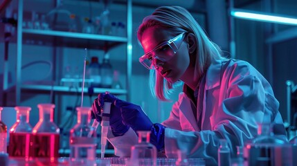 female scientist doing test in laboratory stock photo images