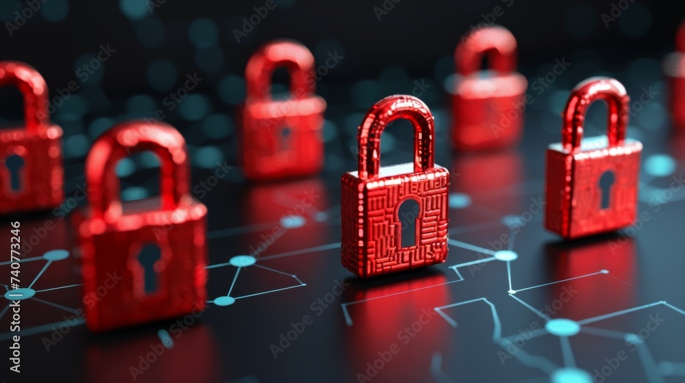 Poster cybersecurity art merging hacker alerts, digital risks, and safeguarding technology and data.