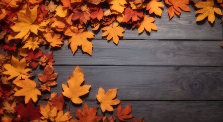 Naklejka na ściany i meble Wooden table autumn leaves background