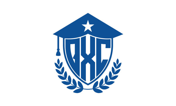 QXC three letter iconic academic logo design vector template. monogram, abstract, school, college, university, graduation cap symbol logo, shield, model, institute, educational, coaching canter, tech