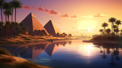 Landscape with ancient egyptian pyramids - obrazy, fototapety, plakaty