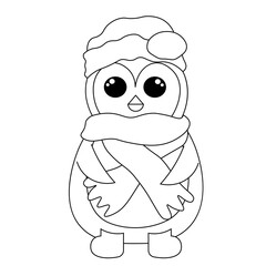 Cute cartoon winter Penguin in black and white