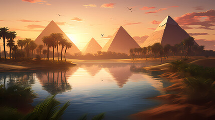Landscape with ancient egyptian pyramids - obrazy, fototapety, plakaty