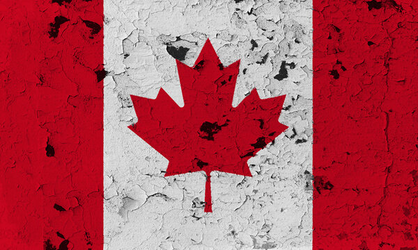 Canada Flag Cracked Painted Wall Texture