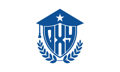 QXY three letter iconic academic logo design vector template. monogram, abstract, school, college, university, graduation cap symbol logo, shield, model, institute, educational, coaching canter, tech