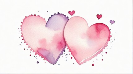 Cute couple of hearts, watercolor illustration,