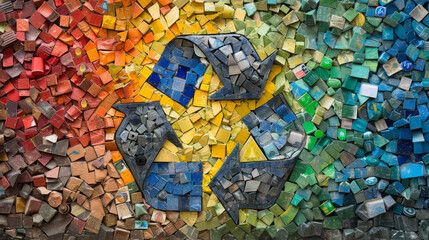 Recycling symbol made of colorful mosaic stones