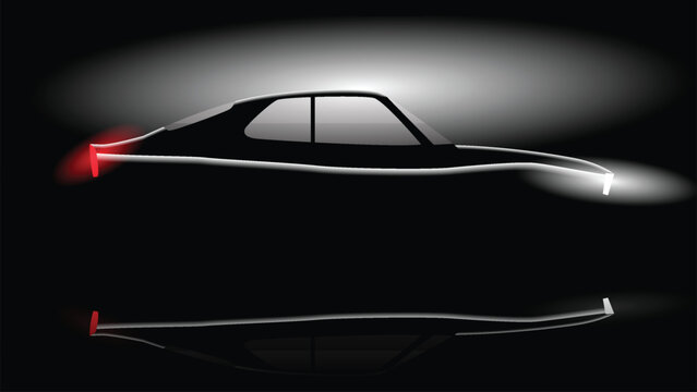 illustration vector design of silhouette car vehicle on black studio background