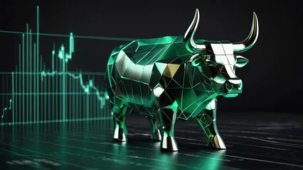 Foto op Plexiglas A green bull that shows the concept of a bullish and strong market © mohsen