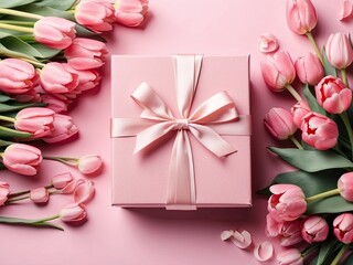 Mothers Day concept Top view photo of stylish pink gift