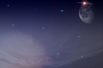 Ciel de nuit avec étoiles et Lune. arrière plan espace