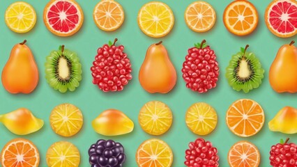 Colorful gummy candies. Soft gums in fruit shapes.