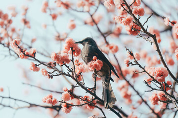 東京に咲く梅と鳥