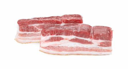 Pieces of raw pork belly isolated on white