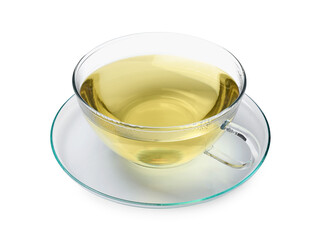 Refreshing green tea in cup isolated on white