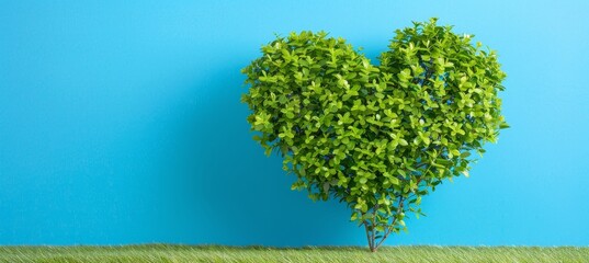 Heart shaped earth globe on blue background for earth day and eco friendly living with text space.