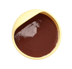 Tasty baby food in bowl isolated on white, top view