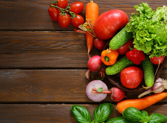 organic vegetables on wooden table healthy eating