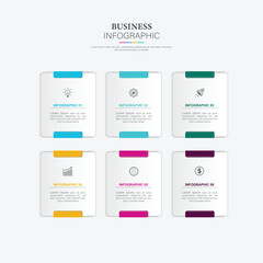 Premium vector infographic template design with 6 steps or options, icons and elements.