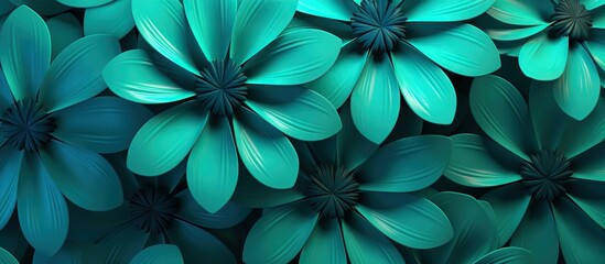 3D green turquoise flowers for luxury wallpaper and banner background.