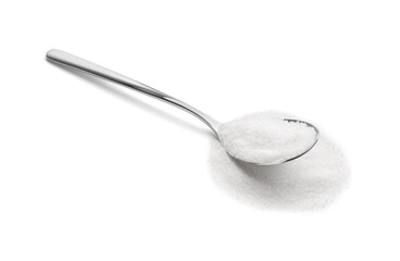 Spoon with granulated sugar isolated on white