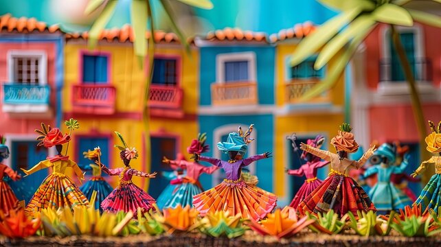 Origami Recife Old Town Carnaval Parade Scene

