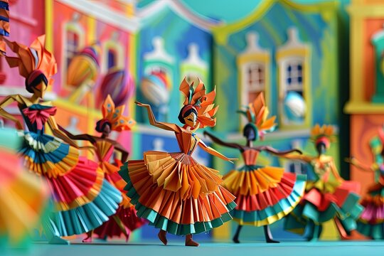 Origami Recife Old Town Carnaval Parade Scene

