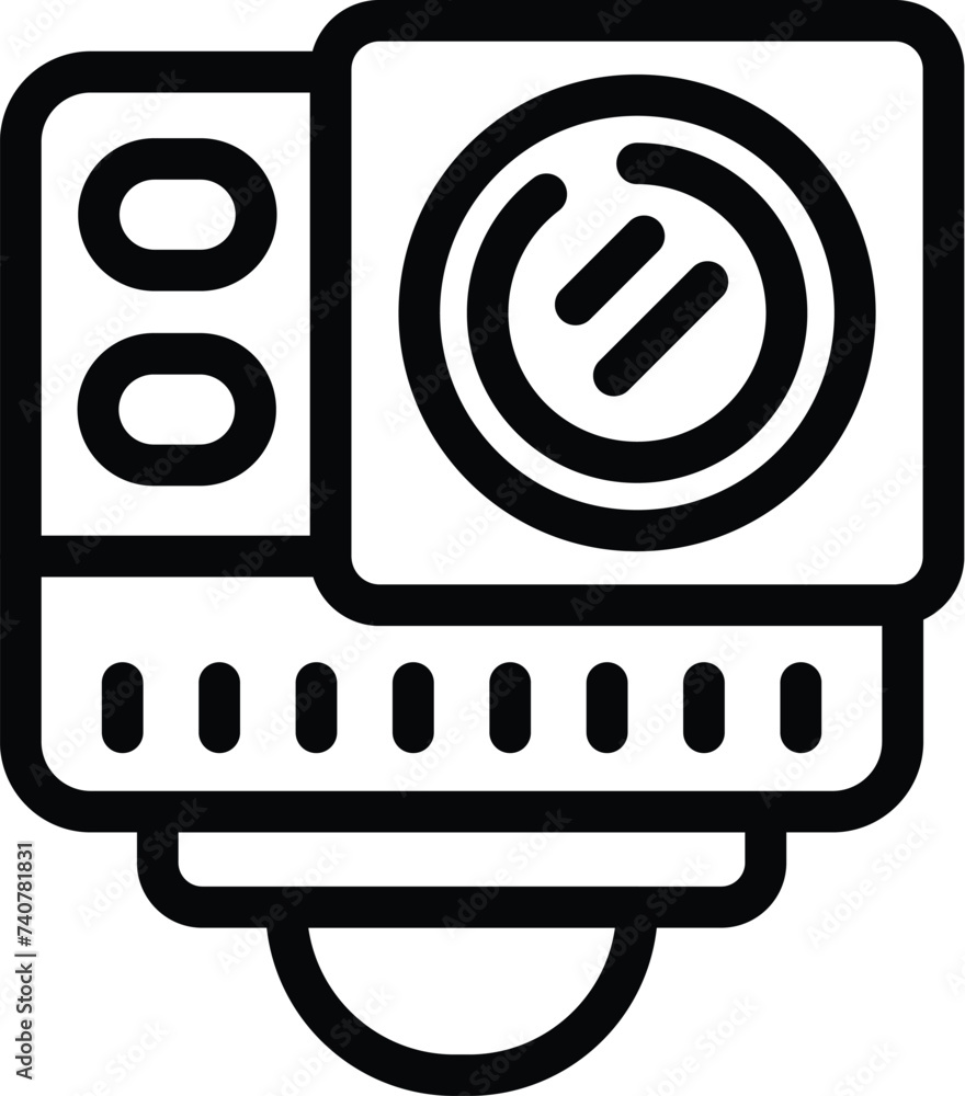 Poster tiny action capture camera icon outline vector. shooting adventure motion gadget. recording content 
