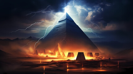 Huge mysterious futuristic pyramid in digital art style