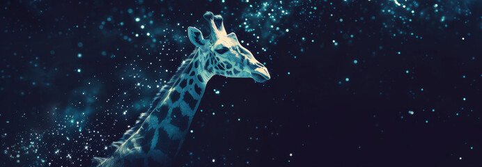Giraffe Standing in the Middle of the Night - obrazy, fototapety, plakaty