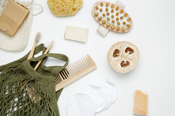 Natural organic eco cosmetics. Soap Eco, reusable cotton pads, loofah natural sponge washcloth,...