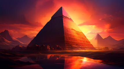 Huge mysterious futuristic pyramid in digital art style