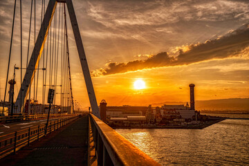 サンセット 夕焼け海と橋 Sunset