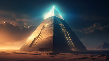 Huge mysterious futuristic pyramid in digital art style