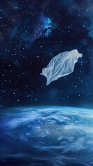 Fototapeta na wymiar Plastic Bag Floating in the Air Over the Earth