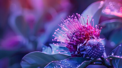Blooming Exotic flower, Macro photo. Floral background in violet purple tones with soft selective...
