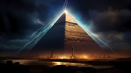 Fototapeta na wymiar Huge mysterious futuristic pyramid in digital art style