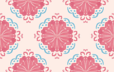 Cute pink flower watercolor seamless pattern.Floral minimal illustration style on paper texture background. Trendy design elements for decoration,celebration,print products,fashion.Hand painted.