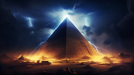 Huge mysterious futuristic pyramid in digital art style