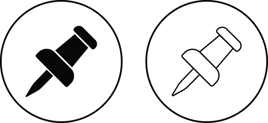 Push pin icons set. Thumbtack for note attach. Paperclip symbol Pushpin flat and line style collection isolated transparent background A needle for fixing on a board or map stock vector for web or app