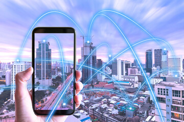 Augmented reality smart city connection concept