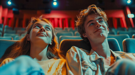 Cinematic Adventure Teenage Couple Enjoying a Movie Date at the Cinema