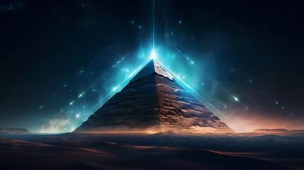 Huge mysterious futuristic pyramid in digital art style