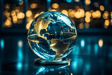 Planet earth in the form of a globe. Image of the globe against the background of evening lights