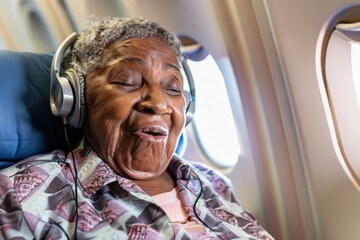 old woman sleeping, grandmother sleeps, elderly person asleep, woman with headset, person sitting...