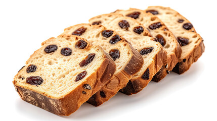 slices of delicious raisin bread isolated on white background