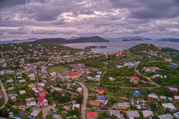 Aerial View of Frydeldal, American Virgin Islands at sunset