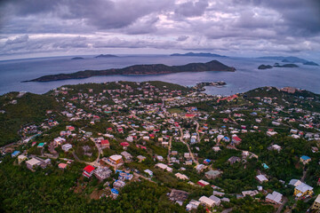 Aerial View of Frydeldal, American Virgin Islands at sunset