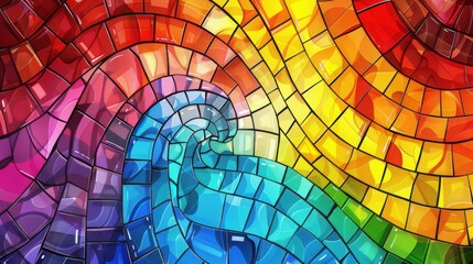 Rainbow Stained Glass Mosaic Vector Illustration in the Style of Canvas Texture Emphasis created with Generative AI Technology
