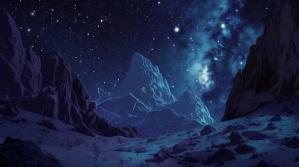 A Night Sky Filled With Stars and Mountains